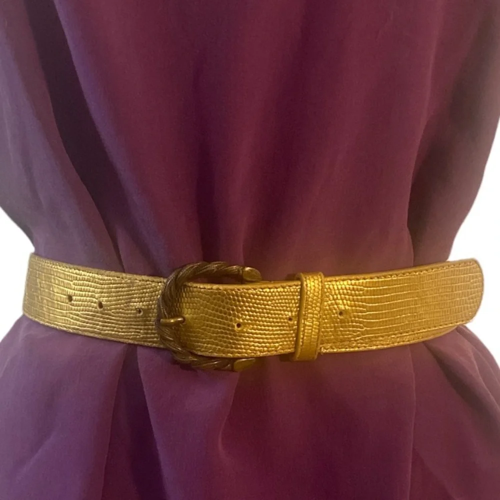 Philosophy di Alberta Ferretti Gold Embossed‎ Leather Belt, Sixe 38 IT, Small